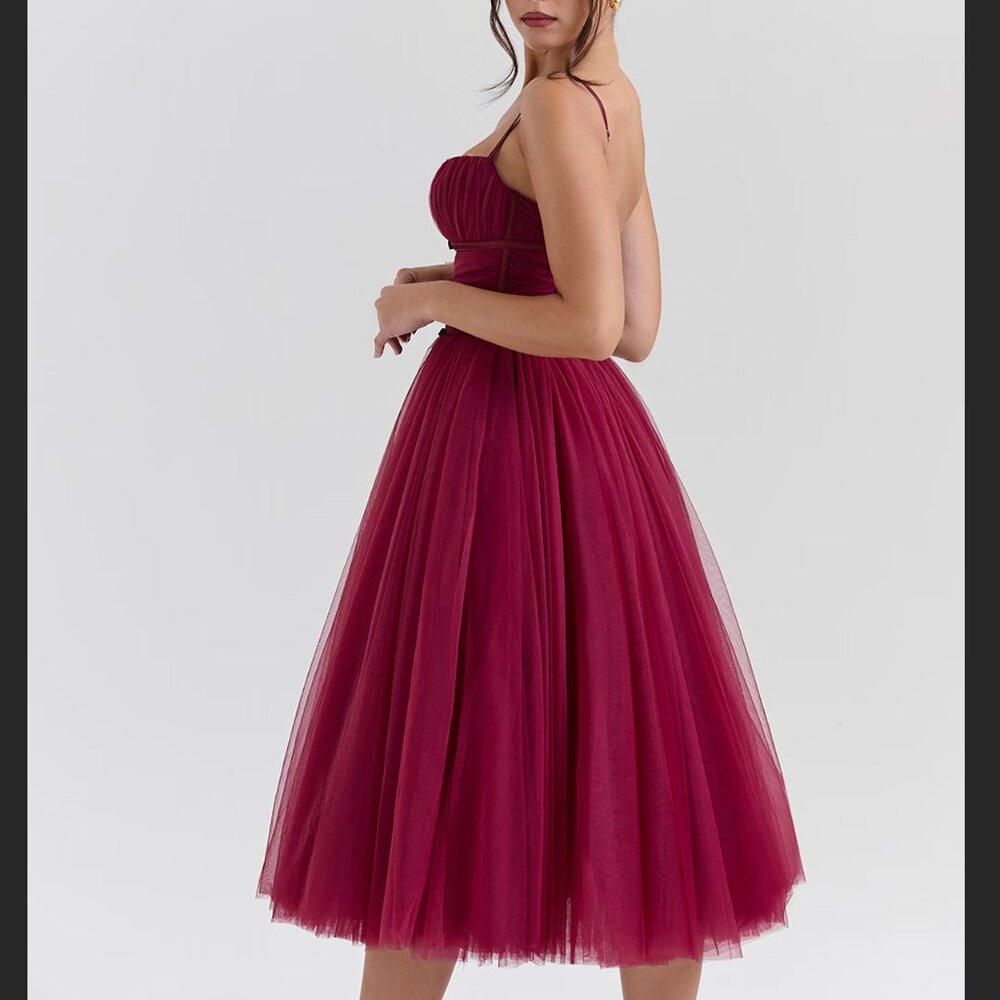 NWT HOUSE OF CB Countess cabernet tulle midi dresst - Picture 6 of 12